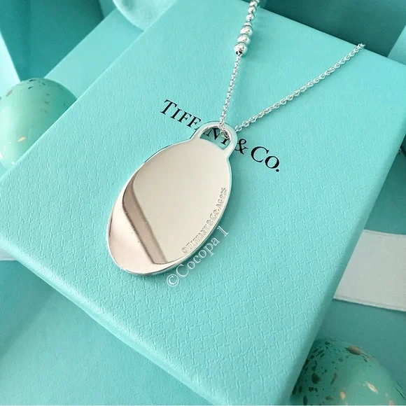 🩵 Tiffany & Co. 🎨 RARE Return To Tiffany Blue Splash Tag Oval Pendant 🤍 - Picture 7 of 15